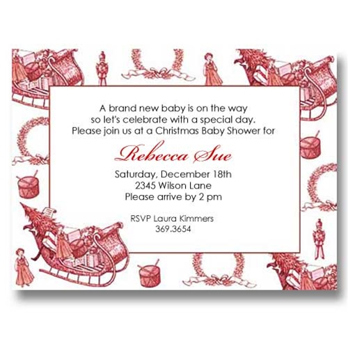 Toile Christmas Baby Shower Invitations 